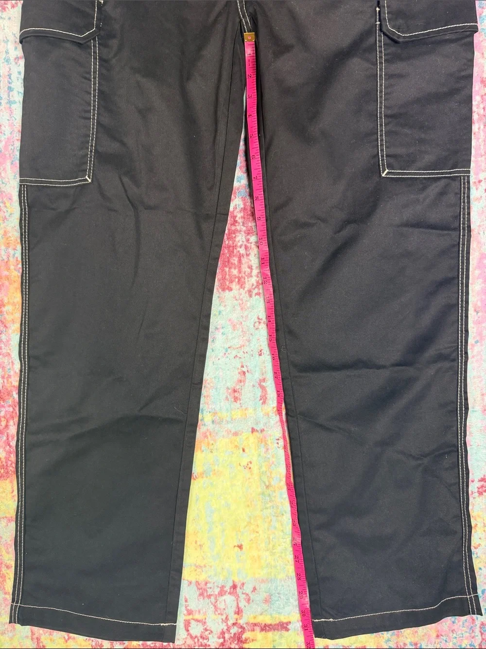 True Religion Black Cargo Jeans with Contrast Stitching